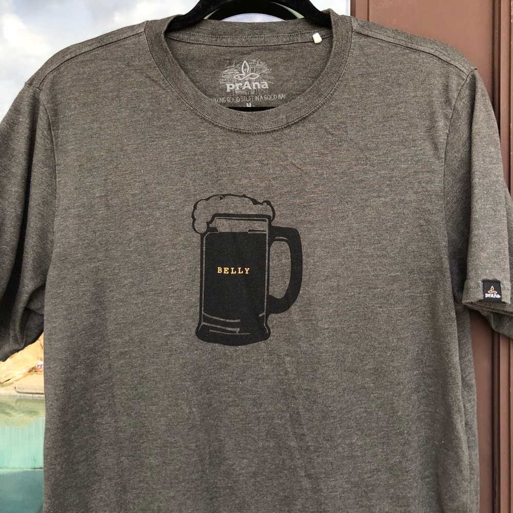 Prana Grey-Olive "Beer Belly" Graphic Crewneck Tee L